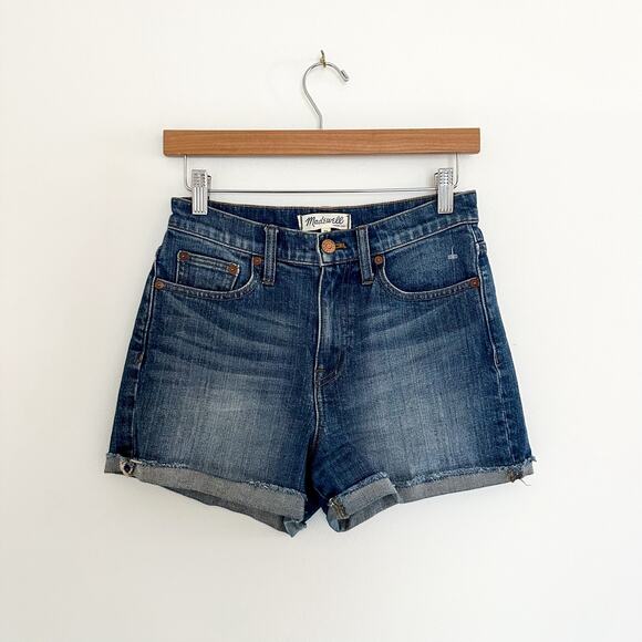 Madewell High Rise Denim Cuffed Stretch Jean Shorts in Blue 25 - Picture 1 of 8